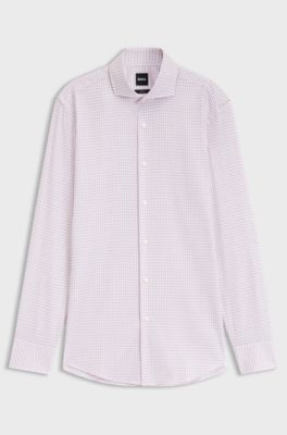 Slim-fit Vichy check shirt in stretch cotton, Pink Patterned