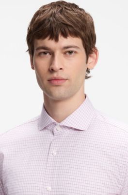 Slim-fit Vichy check shirt in stretch cotton, Pink Patterned