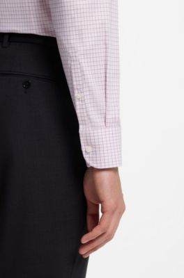 Slim-fit Vichy check shirt in stretch cotton, Pink Patterned