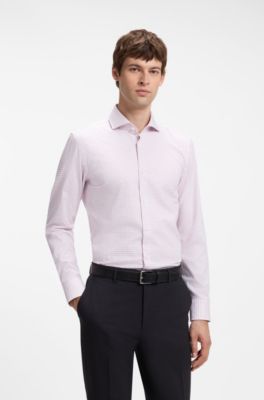 Slim-fit Vichy check shirt in stretch cotton, Pink Patterned