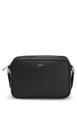 Crossbody bag with silver-tone logo lettering, Black