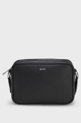 Crossbody bag with silver-tone logo lettering, Black