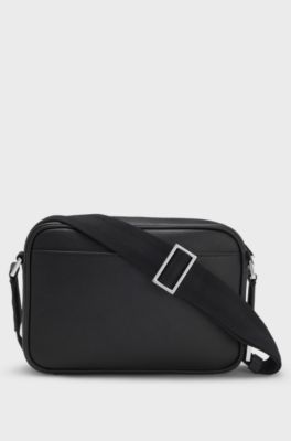 Borsa a tracolla con lettering del logo color argento, Nero
