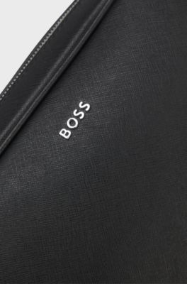 Crossbody bag with silver-tone logo lettering, Black