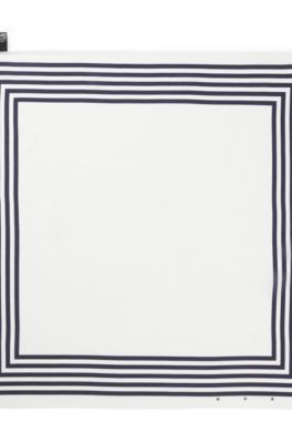 Striped-border bandana blended with silk, Blue Patterned
