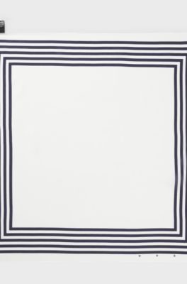 Striped-border bandana blended with silk, Blue Patterned