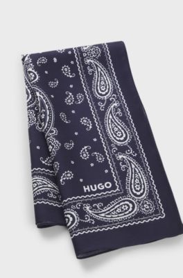 Paisley-print bandana blended with silk, Blue Patterned