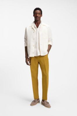 Relaxed-fit camp-collar shirt in stretch cotton poplin, White