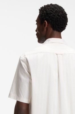 Relaxed-fit camp-collar shirt in stretch cotton poplin, White