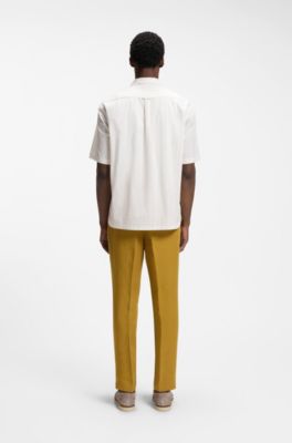 Relaxed-fit camp-collar shirt in stretch cotton poplin, White