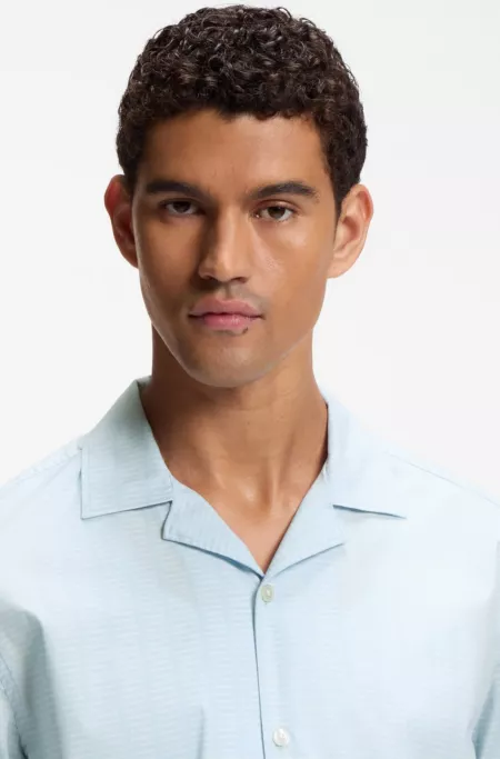 Relaxed-fit camp-collar shirt in stretch cotton poplin