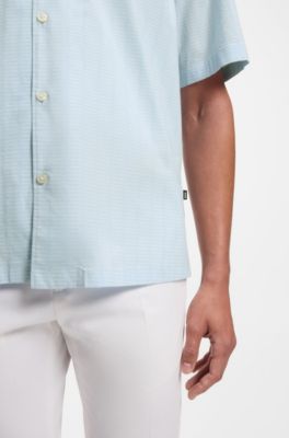 Relaxed-fit camp-collar shirt in stretch cotton poplin, Light Blue