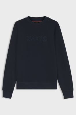 Relaxed-fit sweatshirt in cotton terry with embroidered logo, Dark Blue