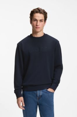 Relaxed-fit sweatshirt in cotton terry with embroidered logo, Dark Blue