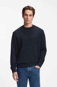 Relaxed-fit sweatshirt in cotton terry with embroidered logo, Dark Blue