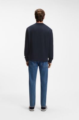 Relaxed-fit sweatshirt in cotton terry with embroidered logo, Dark Blue