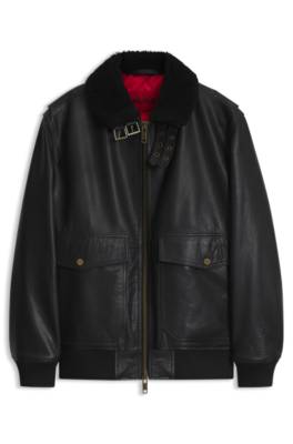 Hugo Padded leather jacket with shearling details skinnjackor herr – bild 4