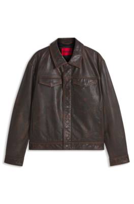 Hugo Regular-fit leather jacket with chest pockets skinnjackor herr – bild 4