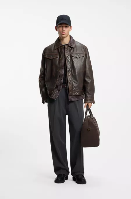 Veste en cuir Regular avec poches poitrine