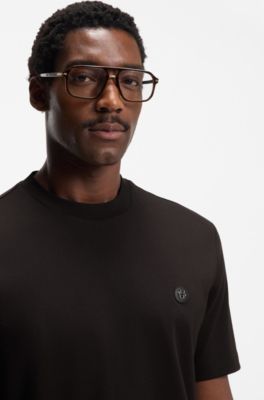 Mercerised-cotton T-shirt with Double B monogram, Dark Brown