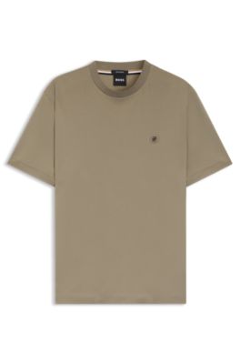 T-shirt in cotone mercerizzato con monogramma Double B, Marrone chiaro