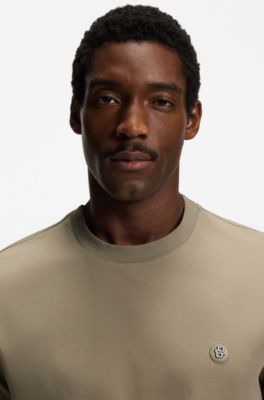 Mercerised-cotton T-shirt with Double B monogram, Light Brown