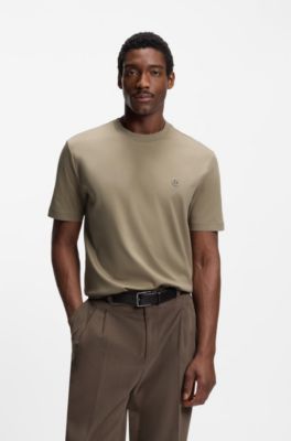 Mercerised-cotton T-shirt with Double B monogram, Light Brown