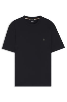 Mercerised-cotton T-shirt with Double B monogram, Dark Blue
