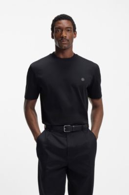 Mercerised-cotton T-shirt with Double B monogram, Dark Blue