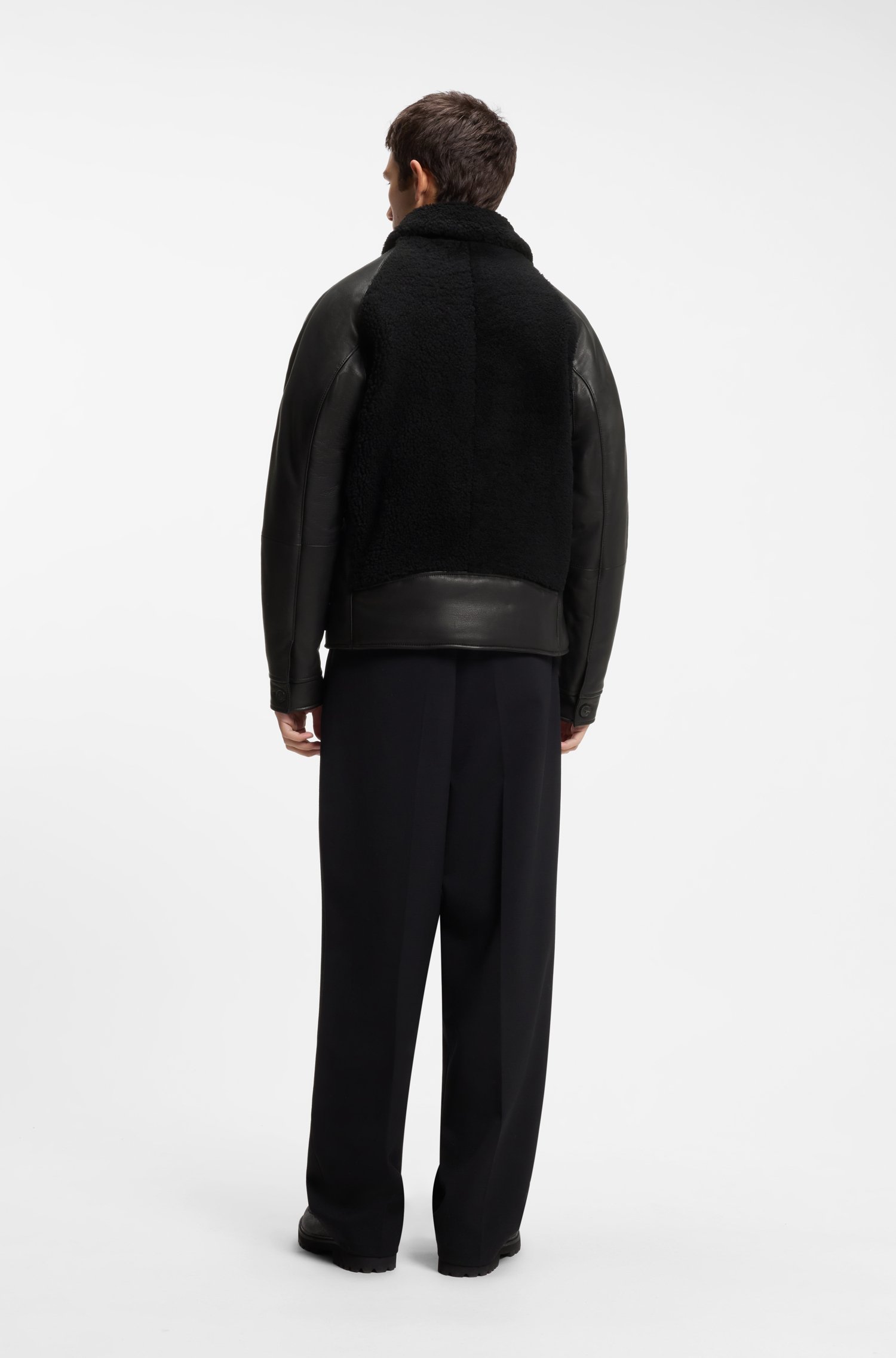 Hugo Belted leather jacket with shearling panels jackor herr – bild 2