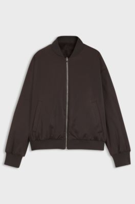 Reversible relaxed-fit bomber in satin and faux fur, Dark Brown