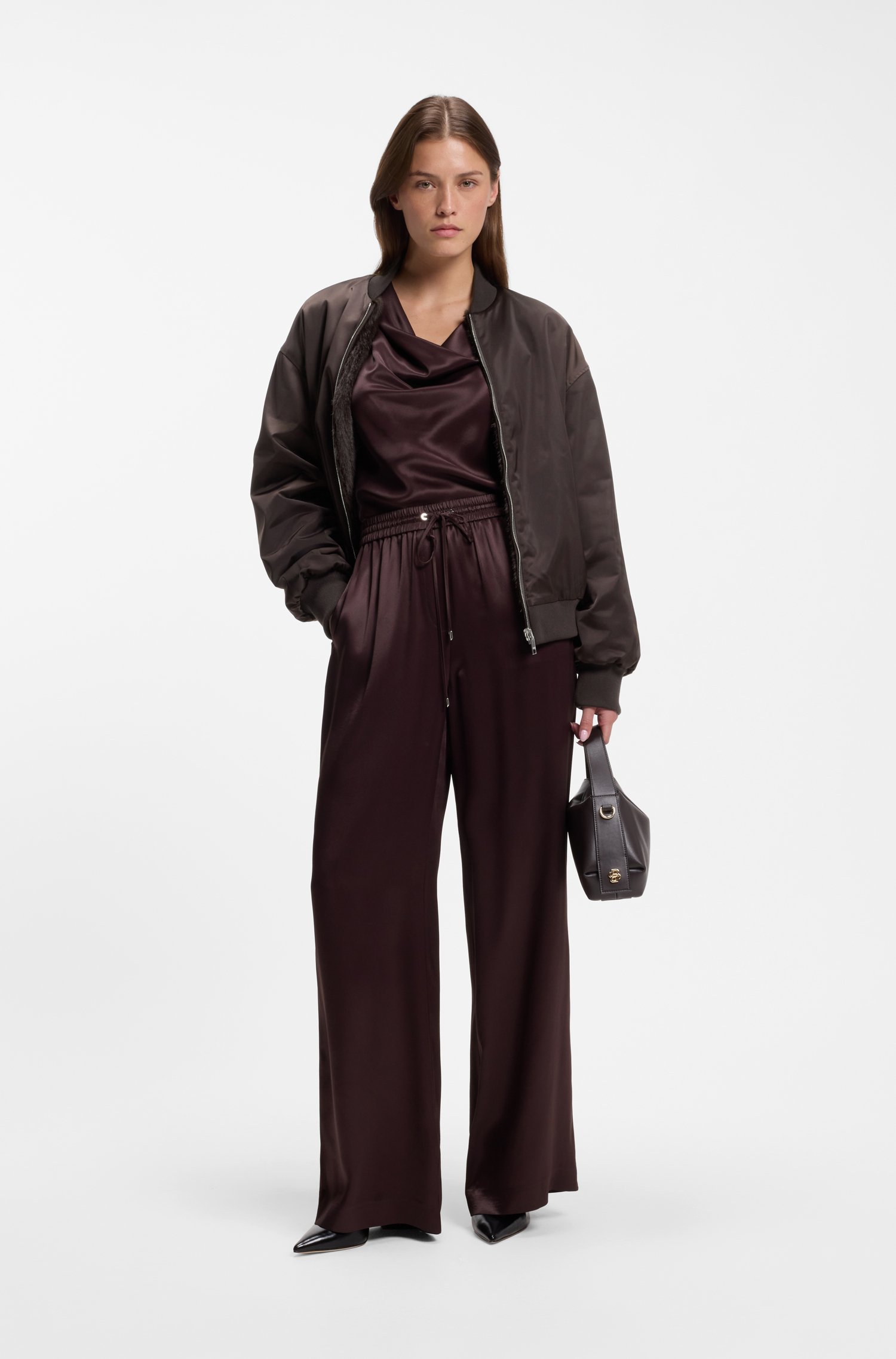 Boss Reversible relaxed-fit bomber in satin and faux fur jackor dam – bild 3