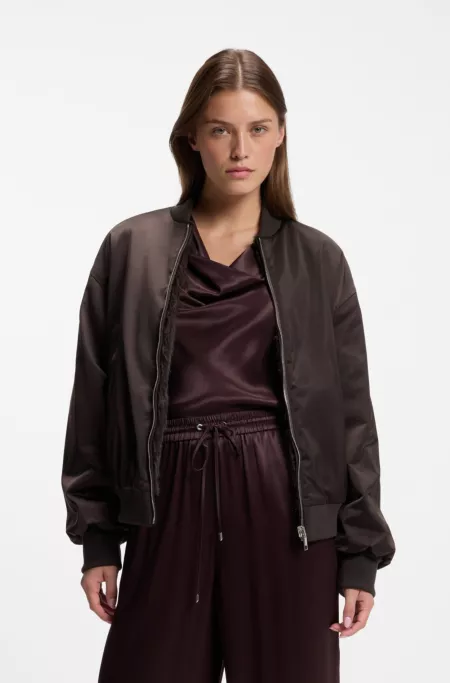 Reversible relaxed-fit bomber in satin and faux fur