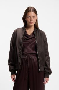 Reversible relaxed-fit bomber in satin and faux fur, Dark Brown