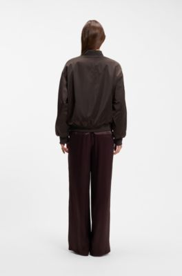 Reversible relaxed-fit bomber in satin and faux fur, Dark Brown