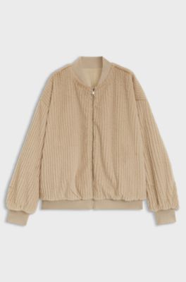 Reversible relaxed-fit bomber in satin and faux fur, Beige