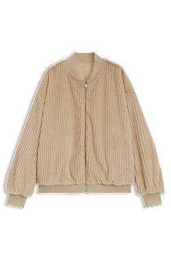 Reversible relaxed-fit bomber in satin and faux fur