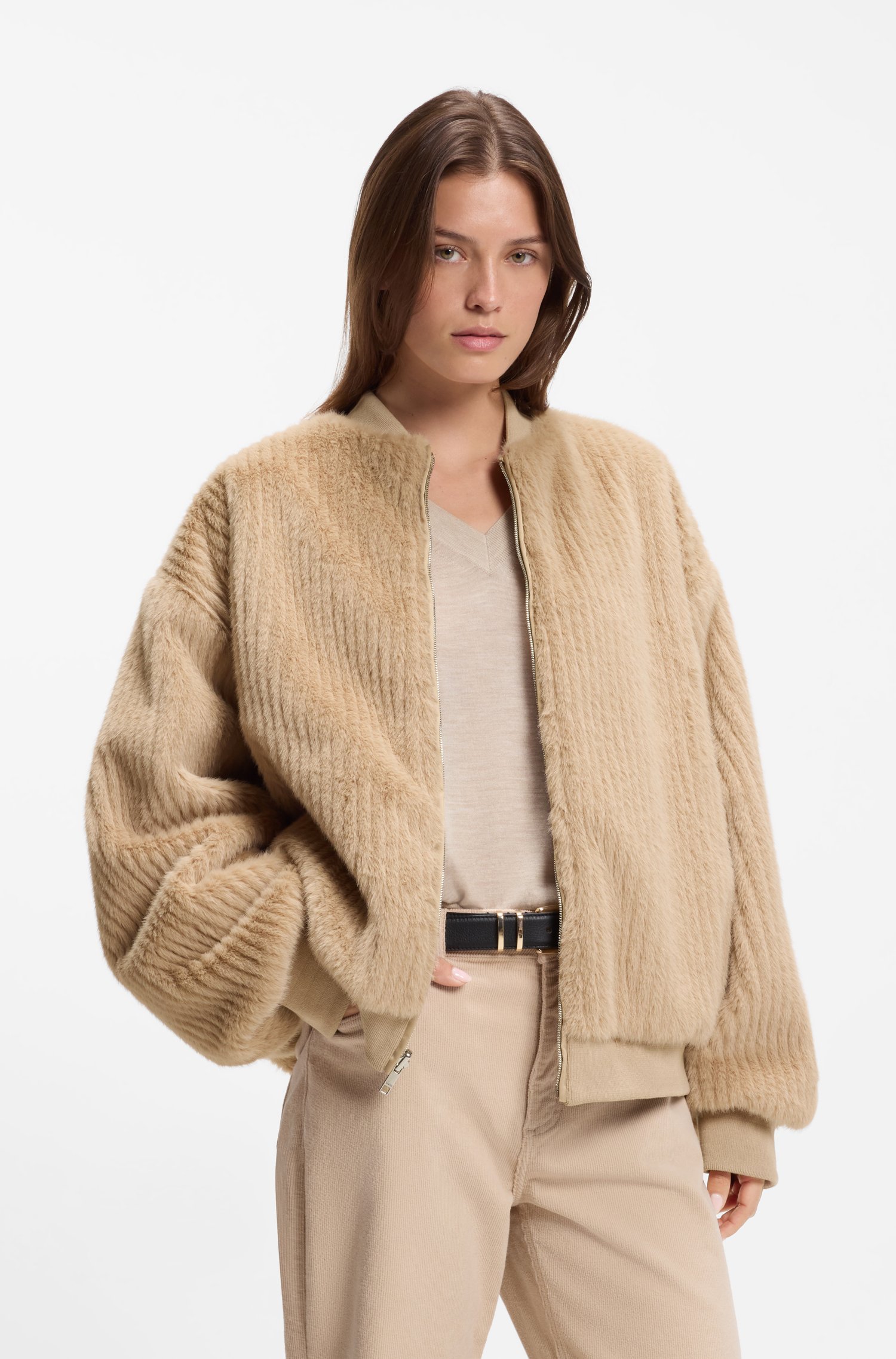 Boss Reversible relaxed-fit bomber in satin and faux fur jackor dam