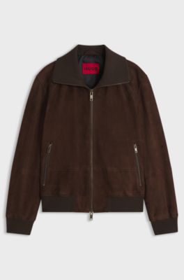 Suede jacket with stretch-cotton ribbing, Brown