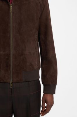 Suede jacket with stretch-cotton ribbing, Brown