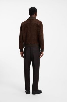 Suede jacket with stretch-cotton ribbing, Brown