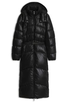 Longline parka jacket with detachable belt, Black