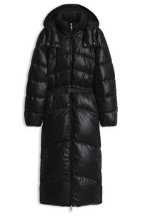 Lange parka met afneembare riem, Zwart