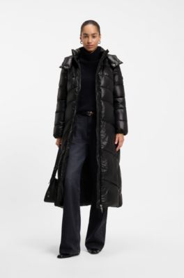 Longline parka jacket with detachable belt, Black