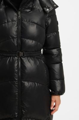 Longline parka jacket with detachable belt, Black