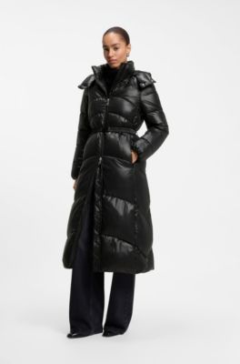 Longline parka jacket with detachable belt, Black