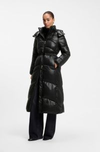 Lange parka met afneembare riem, Zwart