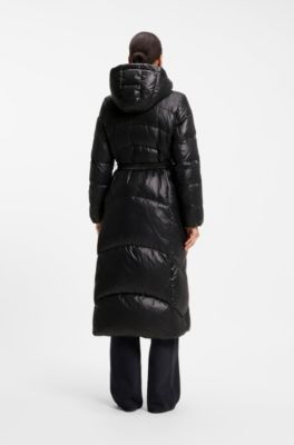 Longline parka jacket with detachable belt, Black