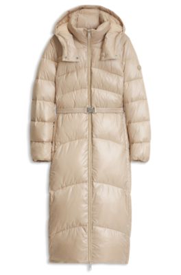 Longline parka jacket with detachable belt, Light Beige