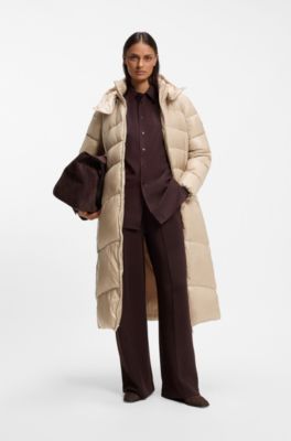 Longline parka jacket with detachable belt, Light Beige